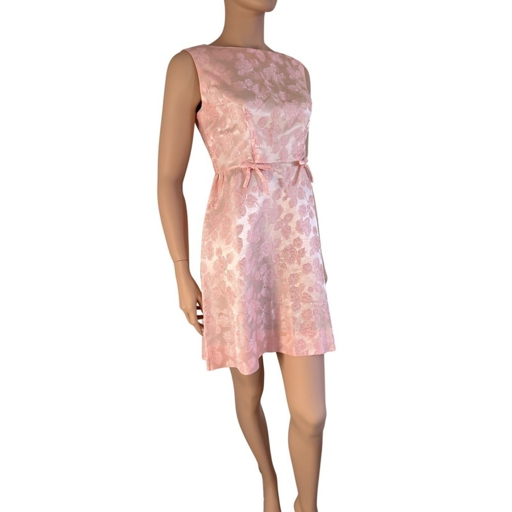 Vintage 60s Pink Damask Floral Dress and Jacket Set Home Sewn MCM Mod 2pc - Picture 11 of 16